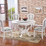 欧式大理石餐桌椅组合实木雕花餐台现代简约圆桌圆形6人8人带转盘