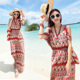 泰国旅游必备印花条纹海滩裙沙滩裙 夏天连衣裙显瘦波西米亚长裙