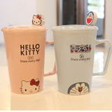 可爱KT个性马克杯带盖带勺陶瓷杯子卡通情侣咖啡杯凯蒂猫创意水杯