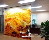 艺术玻璃 玄关隔断 会议室背景墙 浮雕油画玻璃 万里长城金色