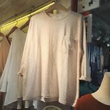 韩国进口东大门女装正品代购 2016初秋新款 条纹口袋长袖T恤