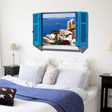 3D视觉海洋风景假窗户墙贴卧室客厅浴室卫生间墙贴纸防水环保包邮