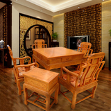 明清简易中式麻将桌餐桌两用折叠实木手动棋牌桌椅组合仿古特价