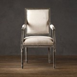 原单欧式复古办公椅法式软包布艺扶手餐椅美式实木意大利牛皮椅子