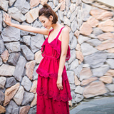 2016年夏装Self Portrait同款 覆盆子红连衣裙长款礼服SP10-055R