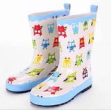 韩国正品儿童可爱猫头鹰汽车粉色圈圈雨靴雨鞋男女童橡胶雨鞋雨靴