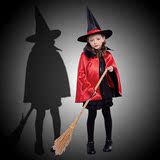 万圣节儿童披风 舞台角色表演服装 女巫双层二面带帽披肩节日礼品