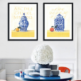 青花瓷和水果装饰画有框画新品促销书房客厅餐厅房间室内静物中式