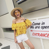 SUNYUER STUDIO 2016韩版夏季新款超短刺绣一字肩宽松女上衣短袖