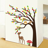 卡通大树枝可爱动物简约墙贴纸儿童房间墙壁贴画卧室内墙上装饰品