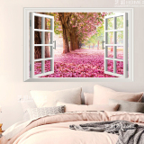 3d立体风景画浪漫樱花树墙贴客厅卧室温馨贴纸房间墙壁贴画装饰品