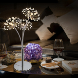 北欧宜家 现代创意不锈钢花朵蒲公英水晶LED浪漫卧室温馨床头台灯