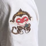 2016夏季刺绣猴子圆领短袖T恤纯色纯棉男原创悟空日系潮
