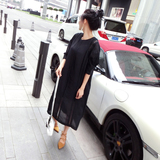韩国复古蕾丝直筒连衣裙夏中长款宽松中袖2016女装韩版雪纺长裙潮