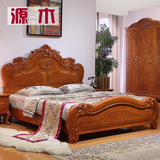 全实木床橡胶木双人床1.8米欧式床美式气压高箱储物婚床床正品