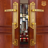 中式全铜别墅大门锁拉手锁仿古双开大把手锁纯铜对开入户实木门锁