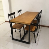 美式实木餐桌椅组合多人复古桌子桌椅洽谈铁艺长方形餐桌饭桌定做