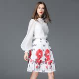 2016秋季新款女装韩版灯笼袖雪纺衫白衬衫修身显瘦女士上衣荷叶领