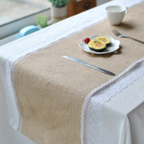 日式纯色茶几棉麻外贸布艺餐桌桌布装饰复古和风桌旗蕾丝边麻布