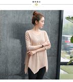 2016秋季新款韩版女装上衣薄款大码不规则中长款针织衫打底衫女潮