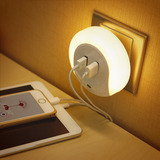 创意卧室床头小夜灯 手机双USB充电器 插电LED光控感应夜灯床头灯