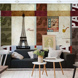 虫虫壁画 复古电视沙发背景墙纸 埃菲尔铁塔 北欧风格酒吧咖啡店
