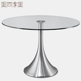 简约现代钢化玻璃圆形餐桌创意时尚会客接待圆桌休闲会议洽谈桌椅