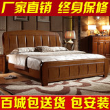 全实木床 双人床现代中式家具 1.8米储物高箱床 1.5高档橡胶木床