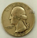 东门收藏 美国钱币 1942年S版 25美分银币 1/4美元 华盛顿总统