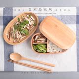 日式木质饭盒餐盒便当盒寿司盒分格木碗菜碗菜盒手作原木质餐具盒