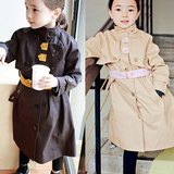 儿童立领春秋款韩国女童装时尚外套修身中长款韩版小中大童风衣