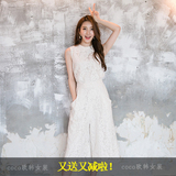 代购韩国DOEO新款韩版白色高端定制蕾丝女正套装七分连体阔腿裤裙