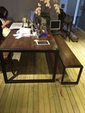 北欧风情铁艺电脑桌原木书桌乡村loft实木餐桌办公桌会议桌椅组合