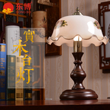 中式台灯卧室床头灯实木台灯可调光玻璃客厅书房台灯