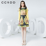 品牌特卖ccdd2016春装新款复古印花拼接波点民族风衬衫女长袖上衣