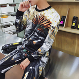 2016春秋季长袖印花卫衣休闲套装男士长裤一套韩版青年潮流两件套