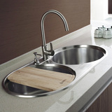 普鲁士不锈钢水槽双圆槽 厨房一体成型加厚橱柜洗菜盆洗碗池D206