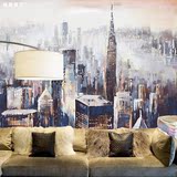 抽象复古城市油画大型壁画高楼沙发客厅电视背景墙壁纸无纺布墙纸
