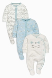 代购！英国Next正品代购 女婴白蓝色可爱小猫咪连身衣3件组441503