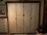 全纯实木地中海拼色储物柜 美式白色衣橱 白橡木1.9米四门衣柜U08