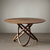 北欧时尚意大利设计传世北美白蜡木家具BERGEN实木圆桌铁艺餐桌椅