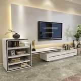 白色烤漆电视柜组合 简约现代客厅大小户型储物可伸缩电视地柜