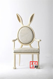 法式美式乡村实木雕花椅圆背椅兔耳朵扶手餐椅兔椅写字椅定制