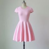 樱子家 秋装新款版型好蓬蓬收腰针织粉色连衣裙