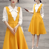 2016春装新款韩版女装气质两件套背带连衣裙中长款时尚休闲套装裙