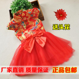中国风蝴蝶结红色女童旗袍幼儿童唐装表演公主裙纱裙古筝演出礼服
