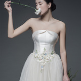 婚纱礼服2016新款新娘定制抹胸拖尾韩式花朵甜美梦幻性感显瘦齐地