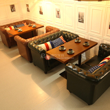 美式复古奢华咖啡厅西餐厅沙发卡座 复古咖啡馆桌椅组合