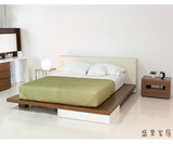 现代简约实木床双人橡木板式床软靠背婚床1.51.8米全实木榻榻米床