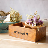 zakka做旧木盒花器 木质方格花器复古风木制花篮盒家居装饰摆件